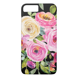 Funda Para iPhone 8 Plus/7 Plus Rosas acuarelas en rosa y crema en negro