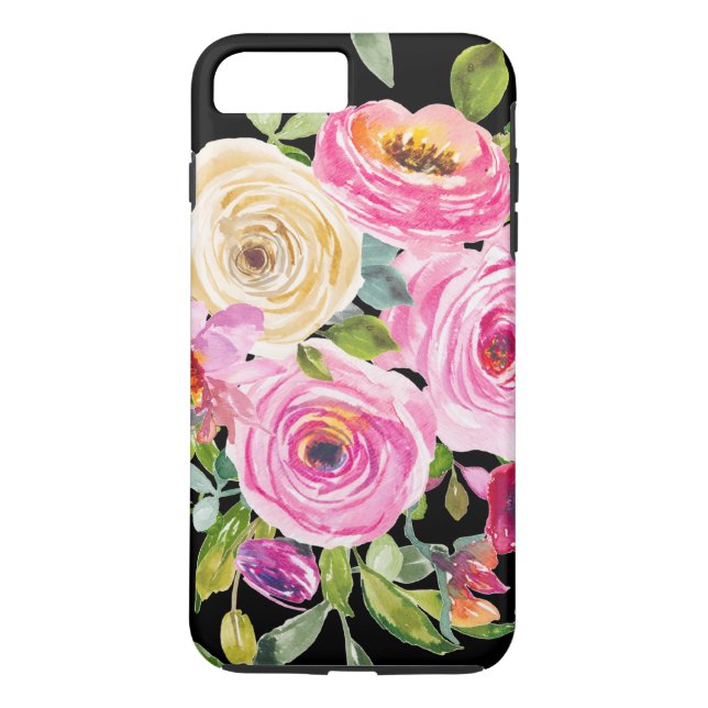Funda De Case-Mate Para iPhone Rosas acuarelas en rosa y crema en negro (Reverso)