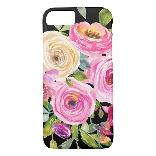 Funda De Case-Mate Para iPhone Rosas acuarelas en rosa y crema en negro (Reverso)