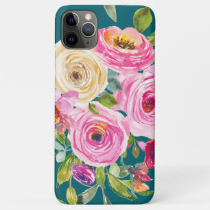 Funda Para iPhone 11 Pro Max Rosas acuarelas en rosa y crema en Verde azulado