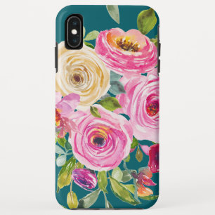 Funda Para iPhone XS Max Rosas acuarelas en rosa y crema en Verde azulado