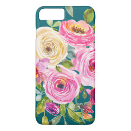 Funda Para iPhone 8 Plus/7 Plus Rosas acuarelas en rosa y crema en Verde azulado