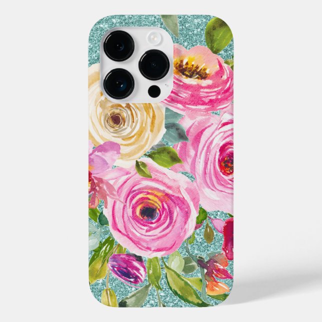 Funda De Case-Mate Para iPhone Rosas acuáticos en el Purpurina de Cream Aqua (Reverso )