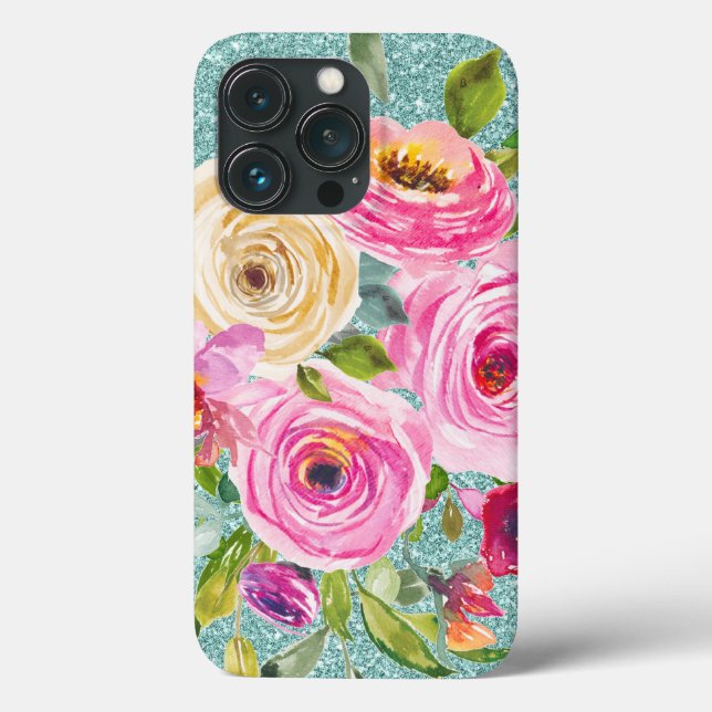 Funda De Case-Mate Para iPhone Rosas acuáticos en el Purpurina de Cream Aqua (Reverso )