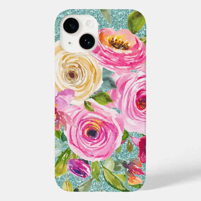 Funda De Case-Mate Para iPhone Rosas acuáticos en el Purpurina de Cream Aqua (Reverso )