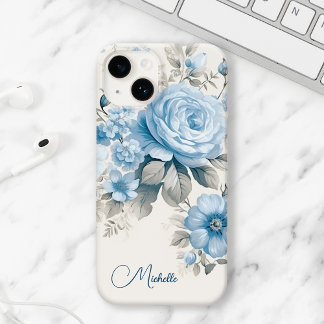 Funda Para iPhone 14 De Case-Mate Rosas artísticos personalizados de color azul past