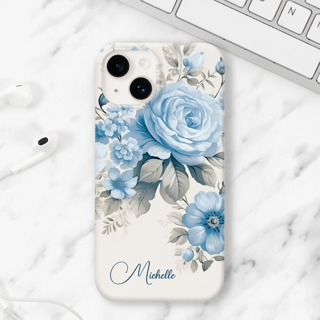 Funda De Case-Mate Para iPhone Rosas artísticos personalizados de color azul past (Subido por el creador)