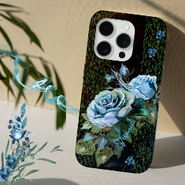 Funda Para iPhone 15 Pro Rosas azules en negro