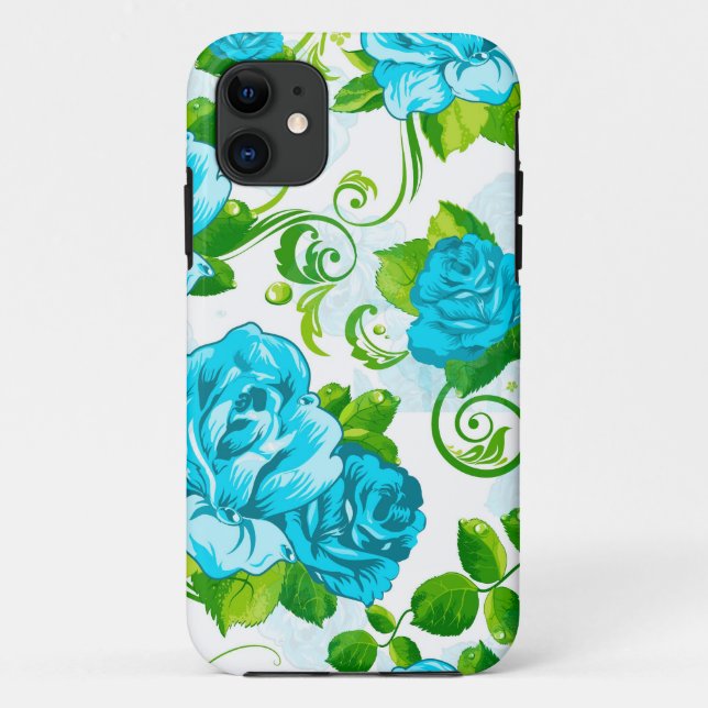 Funda De Case-Mate Para iPhone Rosas azules fondo blanco (Reverso)