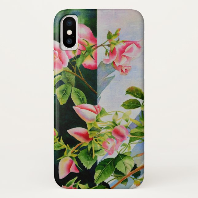 Funda De Case-Mate Para iPhone Rosas blancas rojas rosadas hermosas acuarela flor (Reverso)