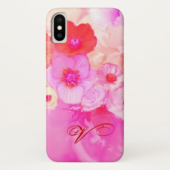FUNDA DE Case-Mate PARA iPhone ROSAS BLANCAS ROJAS Y ANIMALES ROJOS MONOGRAMOS (Reverso)