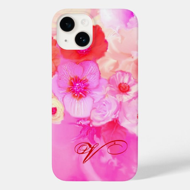 FUNDA DE Case-Mate PARA iPhone ROSAS BLANCAS ROJAS Y ANIMALES ROJOS MONOGRAMOS (Reverso )