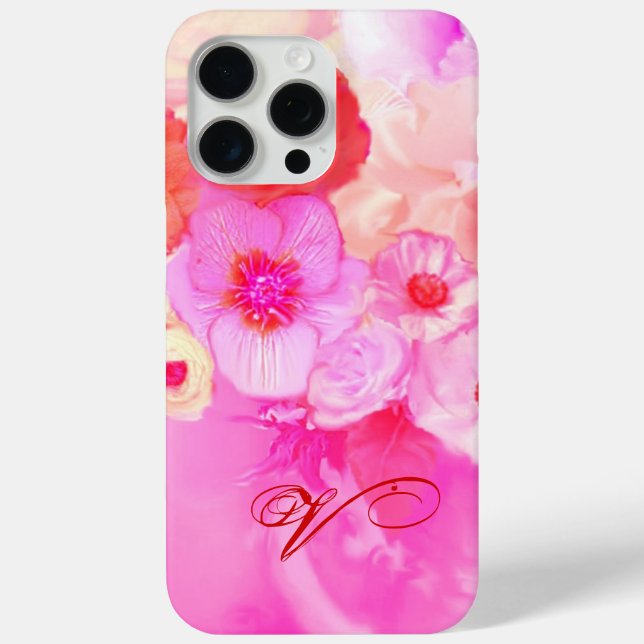 FUNDA DE Case-Mate PARA iPhone ROSAS BLANCAS ROJAS Y ANIMALES ROJOS MONOGRAMOS (Reverso )