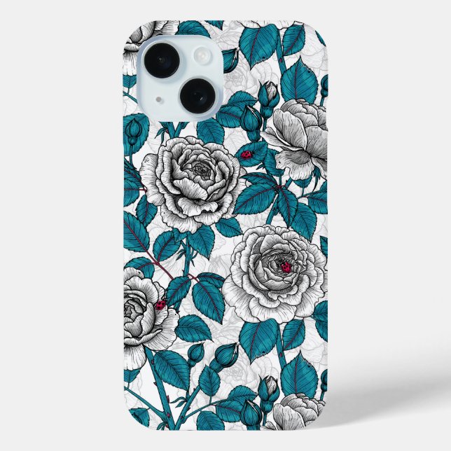Funda De Case-Mate Para iPhone Rosas blancas y ladybugs (Reverso )