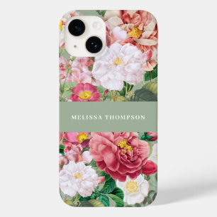 Funda Para iPhone 14 De Case-Mate Rosas botánicos de época Pastel Verde y Rosa
