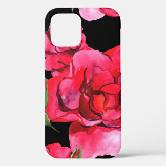 Funda Para iPhone 12 Rosas de color rojo y rosa suave en color negro