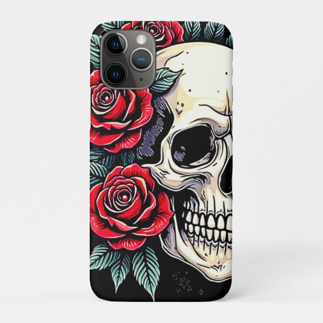 Funda De Case-Mate Para iPhone Rosas de cráneo Tattoo Art (Reverso)
