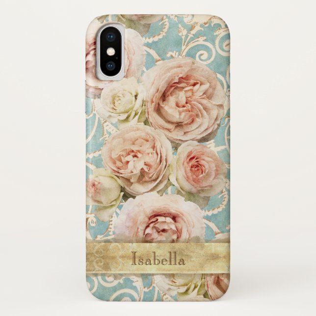 Funda De Case-Mate Para iPhone Rosas de Heirloom con Damask personalizado (Reverso)