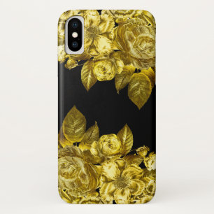 Funda Para iPhone X Rosas de oro y mármol negro