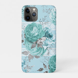 Funda Para iPhone 11 Pro Rosas de plata azul Detalles del encaje