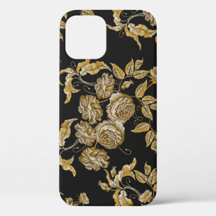 Funda Para iPhone 12 Rosas dorados: Patrón de Bordados de época