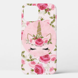 Funda Para iPhone 12 Rosas Florales Unicornio Gold Lindas Modernas
