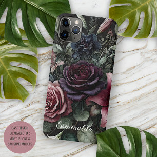Funda Para iPhone 11 Pro Max Rosas florales victorianas góticas oscuras persona