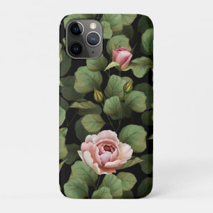 Funda Para iPhone 11 Pro Rosas frágiles. Patrón floral sobre negro