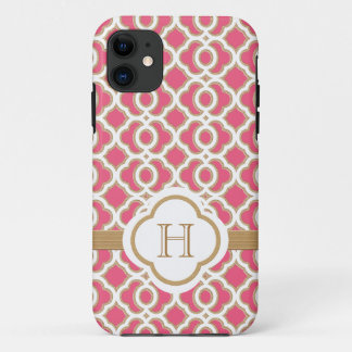 Funda Para iPhone 11 Rosas fuertes cones monograma y marroquí del oro