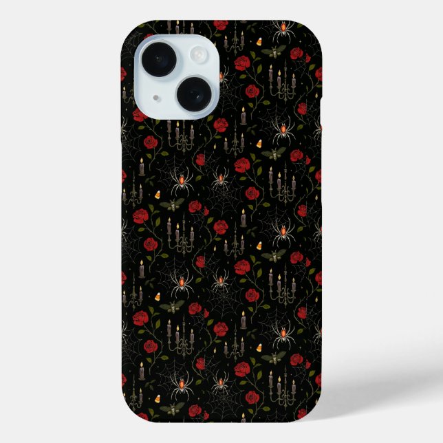 Funda De Case-Mate Para iPhone Rosas góticos de Halloween y araña (Reverso )