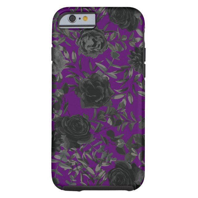 Funda De Case-Mate Para iPhone Rosas góticos del Boda negro púrpura (Reverso)