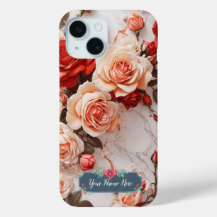 Funda Para iPhone 15 Rosas melocotón románticas sobre mármol blanco ele