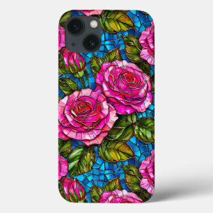Funda Para iPhone 13 Rosas mosaico rosadas 
