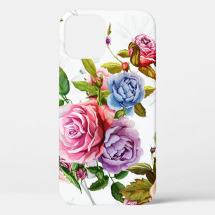 Funda Para iPhone 12 Rosas, peones con hojas y camomila con cornfa