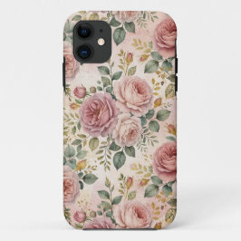 Funda Para iPhone 11 Rosas Polvo de Rosa Encanto Elegante Verde Salvia