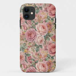 Funda Para iPhone 11 Rosas Polvo de Rosa Encanto Elegante Verde Salvia