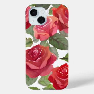 Funda Para iPhone 15 Rosas Rojas Acuarela de Rosa Floral Elegante