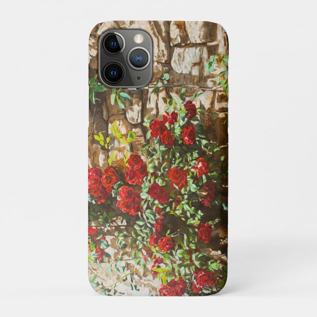 Funda De Case-Mate Para iPhone Rosas Rojas Contra un Muro de Piedra (Reverso)