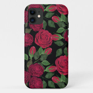 Funda Para iPhone 11 Rosas rojas en negro.
