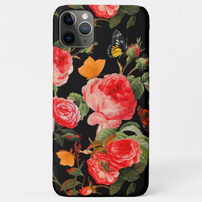 Funda De Case-Mate Para iPhone ROSAS ROJAS,MARIPOSAS AMARILLAS Flores Negras (Reverso)