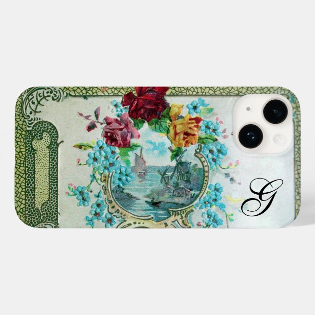 Funda De Case-Mate Para iPhone Rosas rojas ROMANTICA,monograma floral de paisaje  (Reverso  (Horizontal))