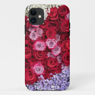 Funda Para iPhone 11 Rosas rojas y rosadas con Gypsophila colorida