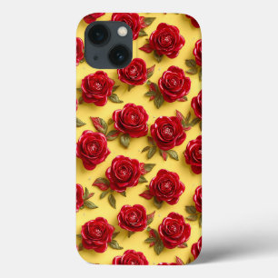 Funda Para iPhone 13 Rosas Rojo Intenso Textura 3D Diseño Romántico y c