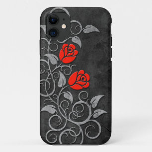 Funda Para iPhone 11 Rosas rojos de piedra oscuros que remolinan