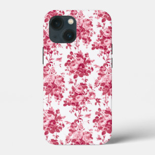 Funda Para iPhone 13 Mini Rosas románticos de época rosados en blanco
