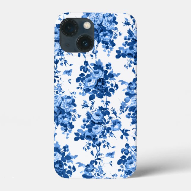 Funda De Case-Mate Para iPhone Rosas románticos de la época antigua - azul sobre  (Reverso )
