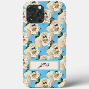 Funda Para iPhone 13 Pro Max Rosas románticos de marfil en azul cielo fresco