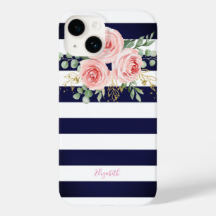 Funda Para iPhone 14 De Case-Mate Rosas rosadas adorables rayas azul marino