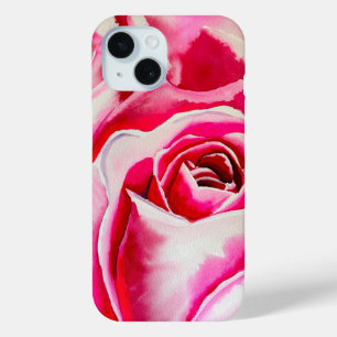 Funda Para iPhone 15 Rosas rosadas arte acuarela romántico