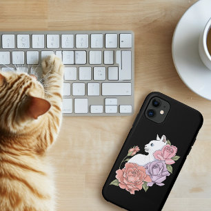 Funda Para iPhone 11 Rosas rosadas de lavanda de piel de gato blanco